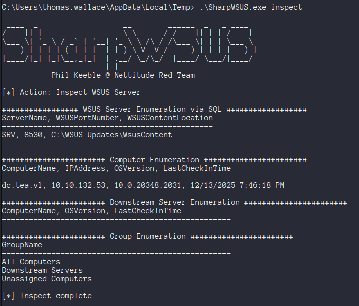 SharpWSUS enumeration
