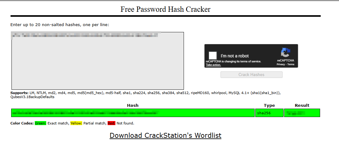Crackstation Output