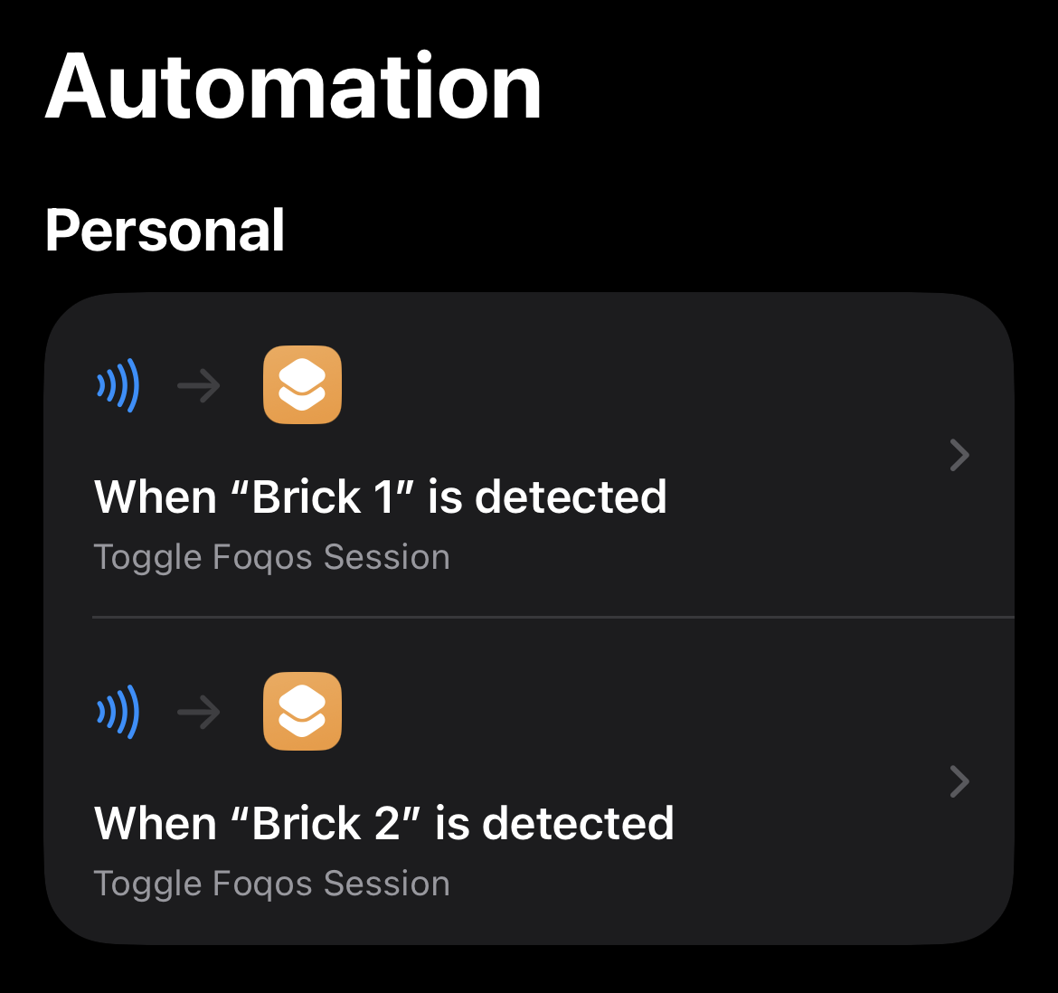 Automation to run Foqos shortcut when NFC tags are scanned