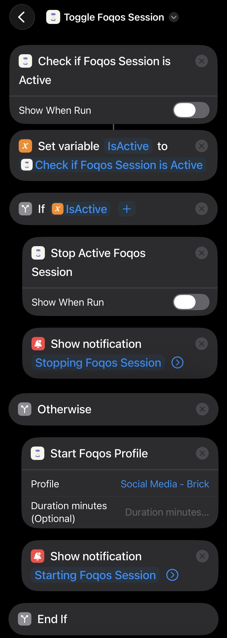 Shortcut to toggle Foqos profile state